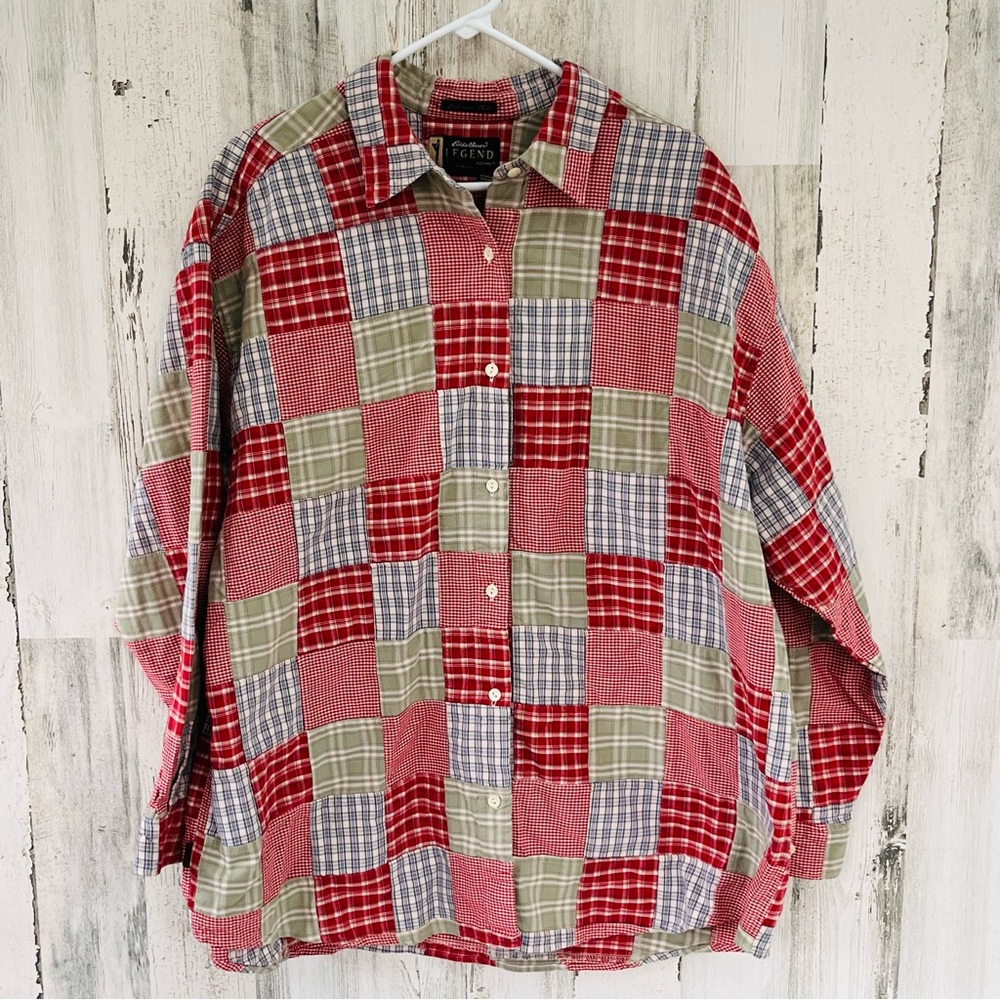 Eddie Bauer Women’s Vintage 100% Cotton Size XXL Button Down Patchwork Shirt